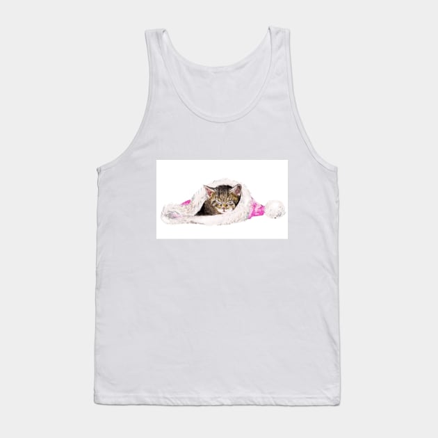 Kitten in Santa Hat Tank Top by wanderinglaur